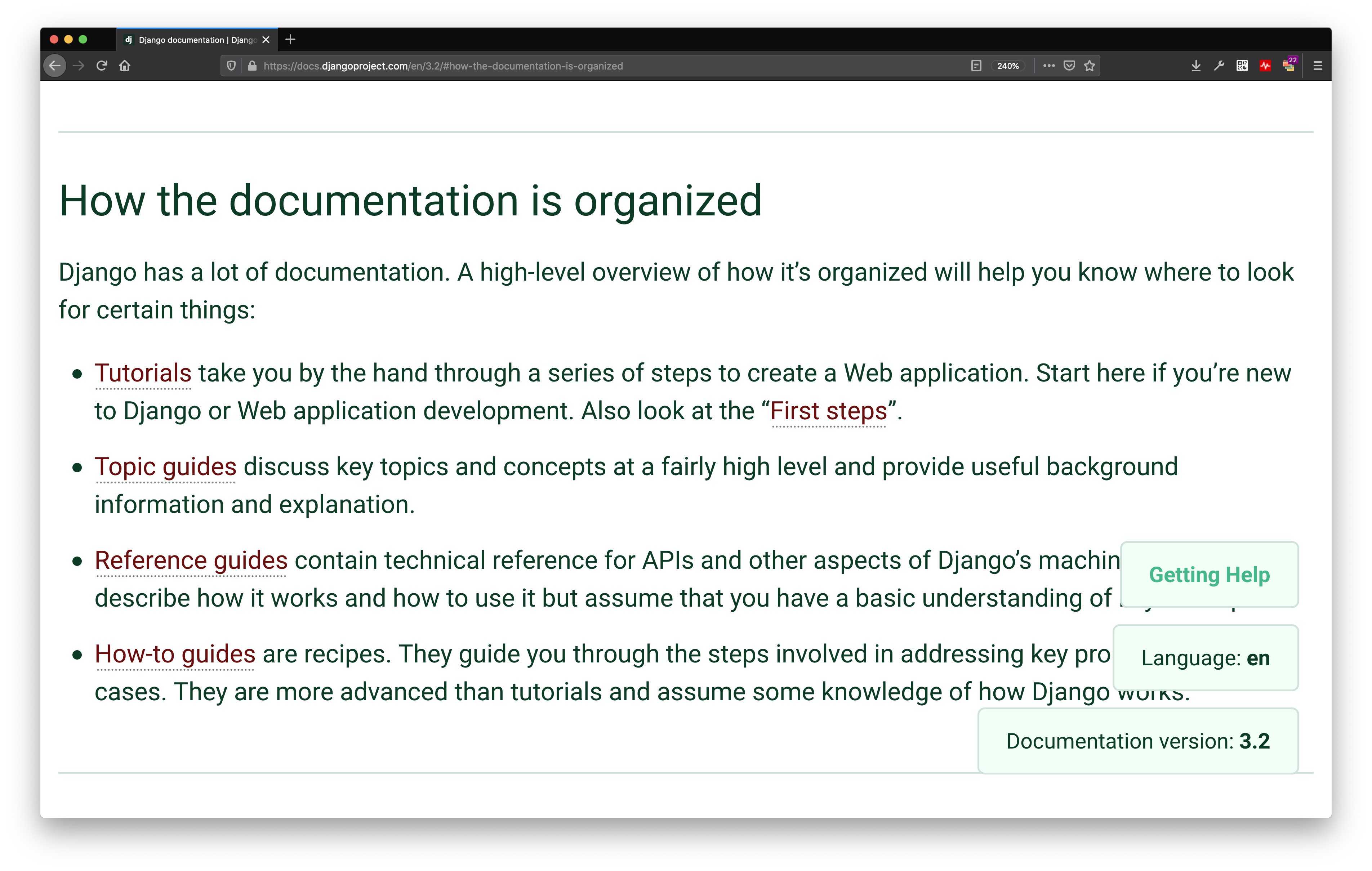 django distinguishes the 4 different documentation types
